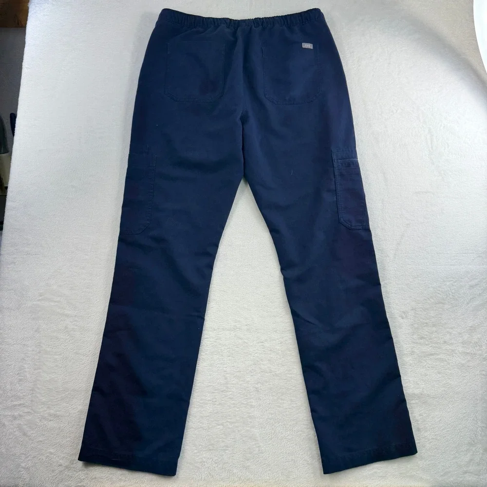 Figs Size‎ Large Cairo Cargo Scrub Straight Leg Pants Navy Blue Zip Button Mens